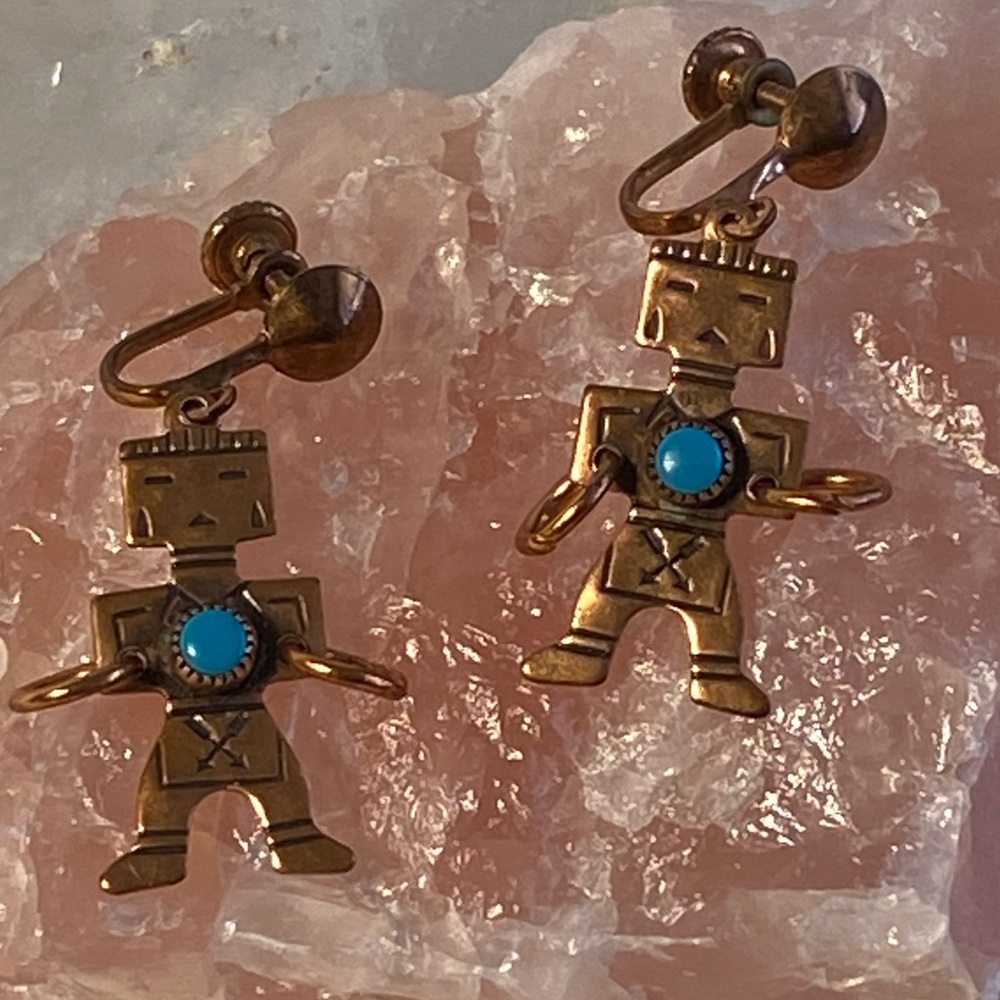 Copper & Turquoise Kachina Earrings 2 sided.